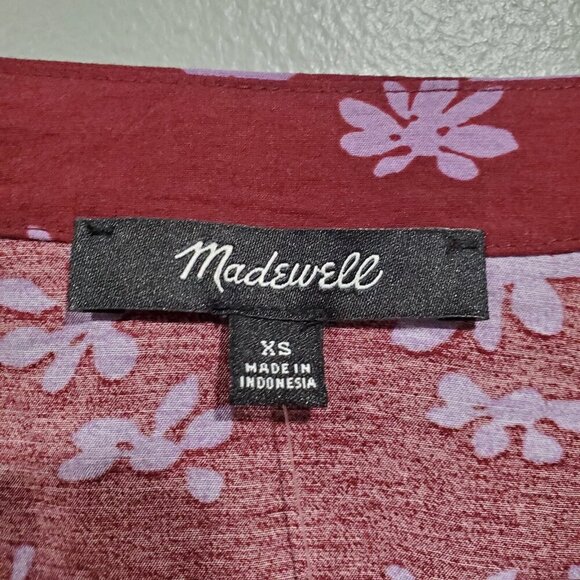 NWT Madewell Button Front V-Neck Cropped Long-Sleeved Cabernet Floral Top Sz XS - Picture 9 of 13
